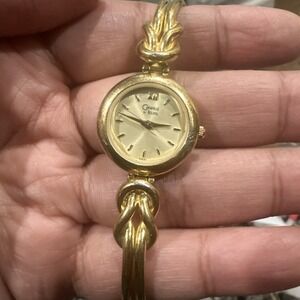 Working Caravelle by Bulova Women Gold Tone Quartz Watch 22mm Fit 8.25 Big Wrist
